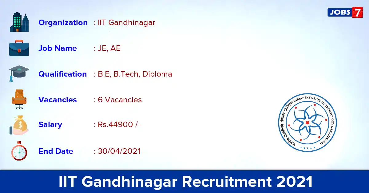IIT Gandhinagar Recruitment 2021 - Apply Online for JE, AE Jobs