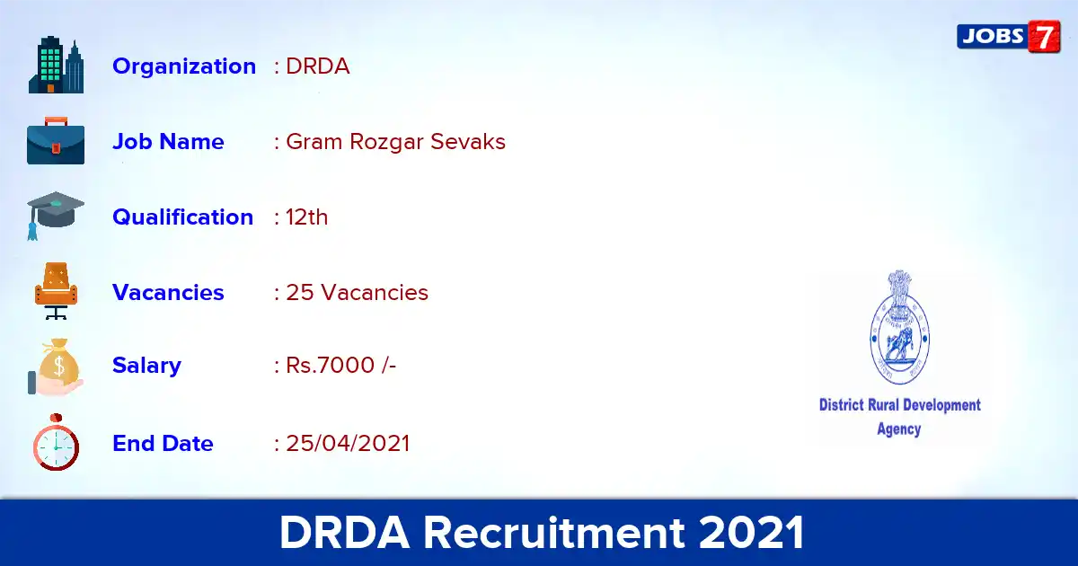 DRDA Odisha Recruitment 2021 - Apply Offline for 25 Gram Rozgar Sevaks vacancies