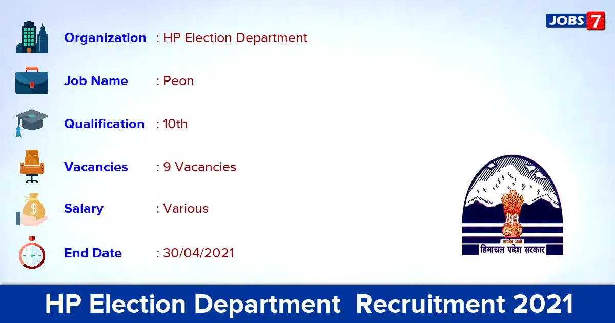 HP Election Department  Recruitment 2021 - Apply Offline for Peon Jobs