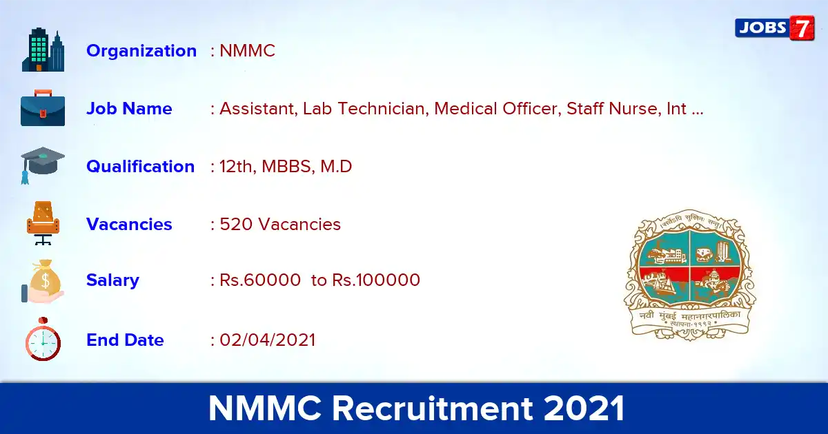 NMMC Recruitment 2021 - Apply Online for 520 Assistant, Medical Officer vacancies