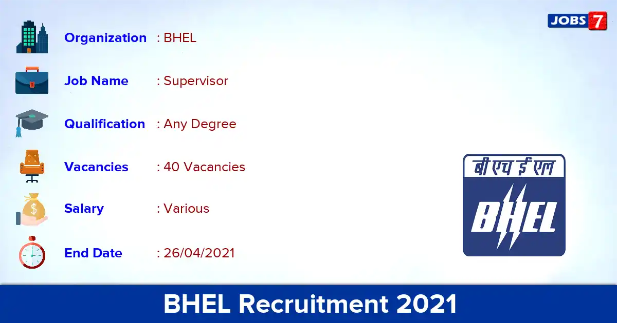 BHEL Recruitment 2021 - Apply Online for 40 Supervisor Vacancies