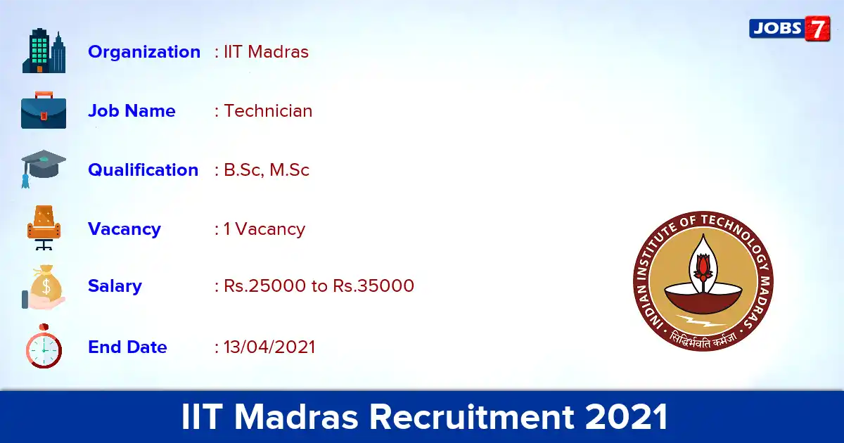 IIT Madras Recruitment 2021 - Apply Online for Technician Jobs