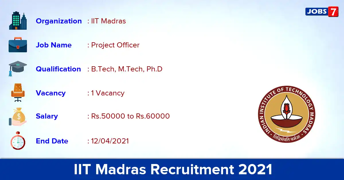 IIT Madras Recruitment 2021 - Apply Online for Senior Project Officer Jobs