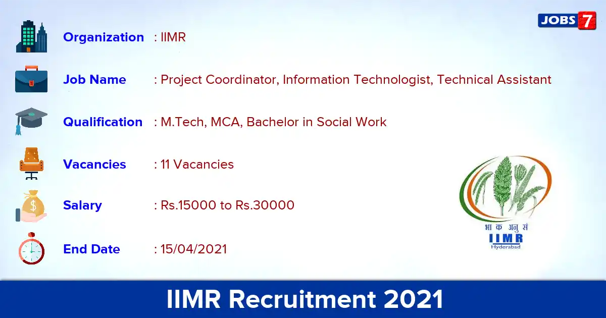 IIMR Recruitment 2021 - Apply Online for 11 Technical Assistant vacancies