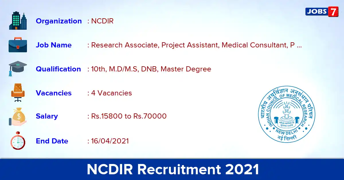 NCDIR Recruitment 2021 - Apply Online for Project Assistant Jobs