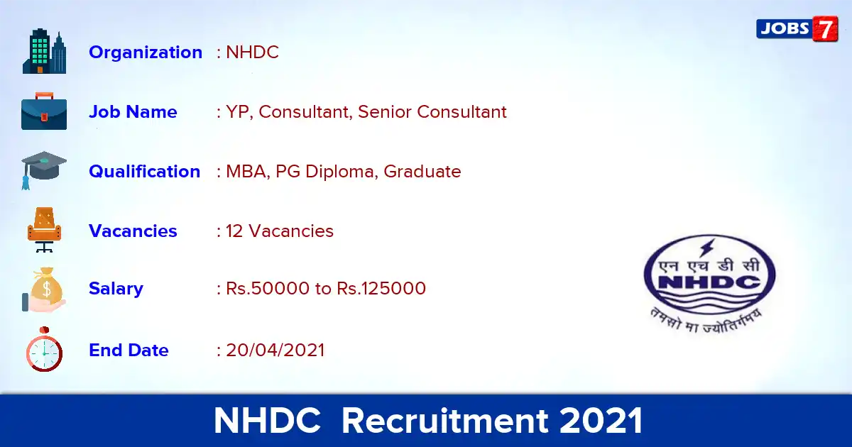 NHDC  Recruitment 2021 - Apply Online for 12 YP, Senior Consultant vacancies
