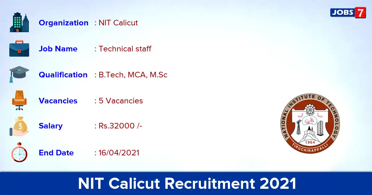 NIT Calicut Recruitment 2021 - Apply Online for Technical staff Jobs