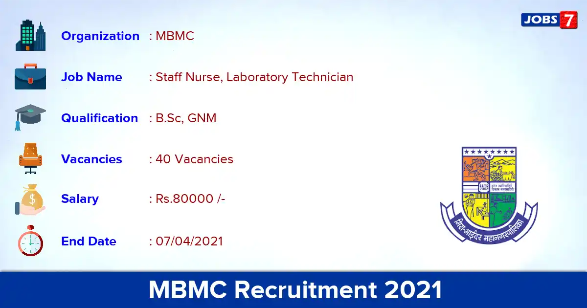 MBMC Recruitment 2021 - Apply for 40 Staff Nurse, Laboratory Technician vacancies