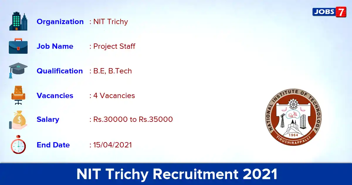 NIT Trichy Recruitment 2021 - Apply Offline for Project Staff Jobs