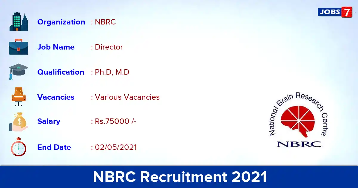 NBRC Recruitment 2021 - Apply Online for Director vacancies