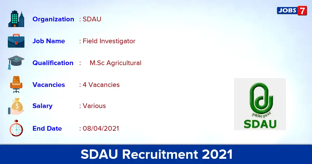 SDAU Recruitment 2021 - Apply Online for Field Investigator Jobs