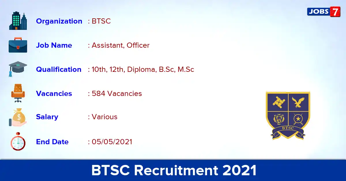BTSC Recruitment 2021 - Apply Online for 584 Ophthalmic Assistant, Fisheries Officer vacancies