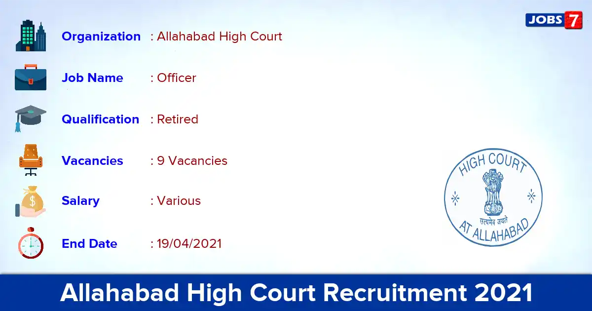 Allahabad High Court Recruitment 2021 - Apply Offline for Presiding Officer Jobs