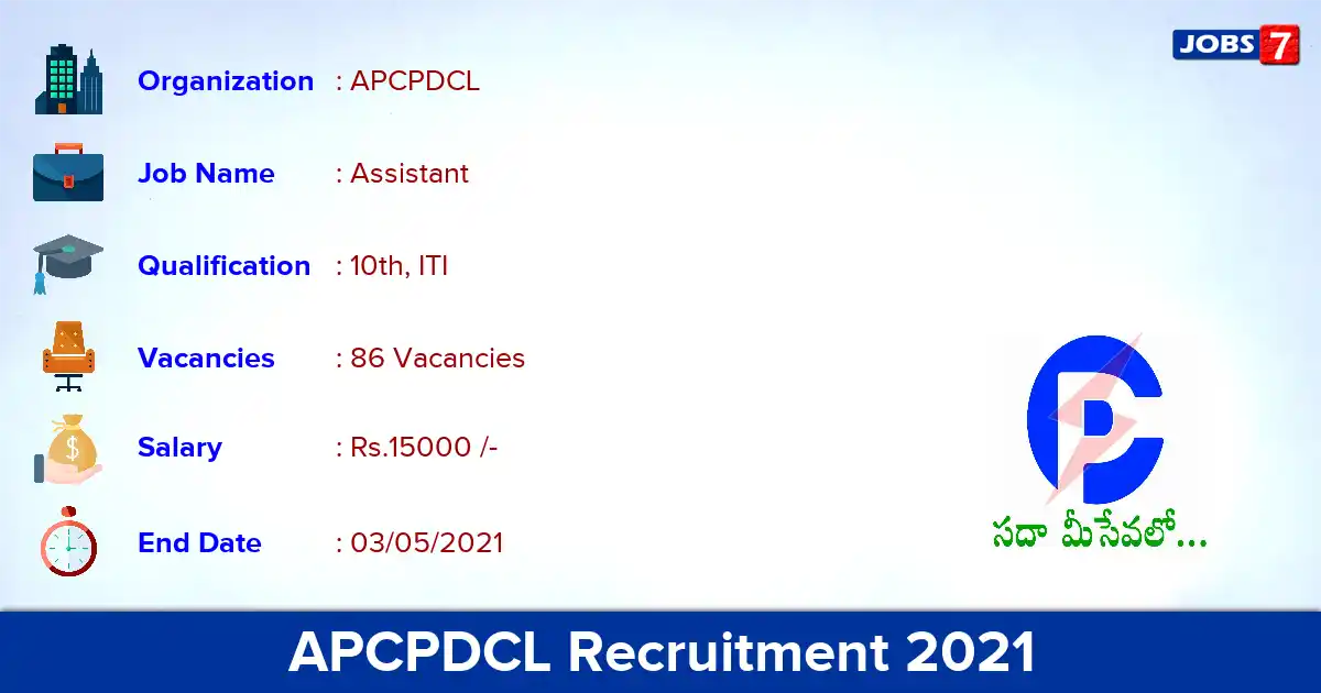 APCPDCL Recruitment 2021 - Apply Online for 86 Energy Assistant vacancies