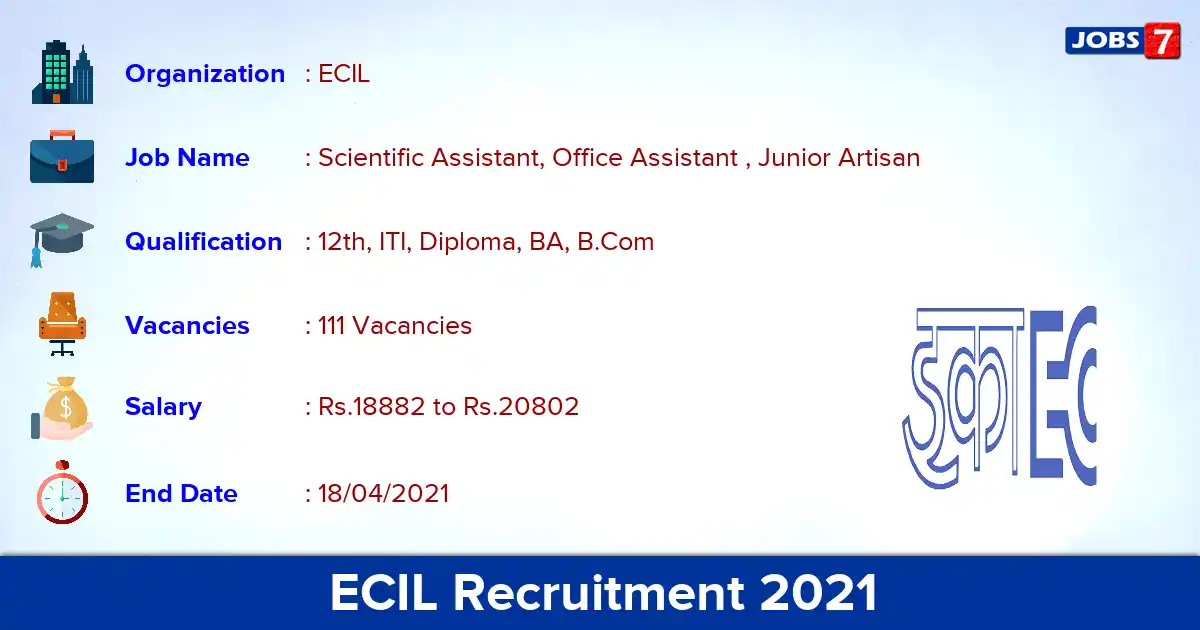 ECIL Recruitment 2021 - Apply Offline for 111 Scientific Assistant vacancies