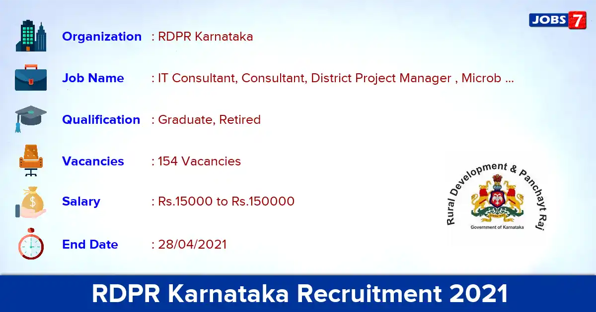 RDPR Karnataka Recruitment 2021 - Apply Offline for 154 Senior Consultant vacancies
