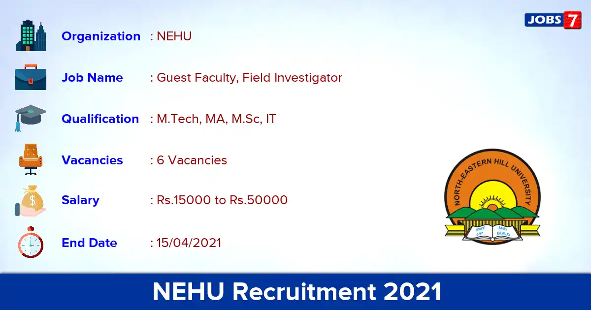 NEHU Recruitment 2021 - Apply Online for Field Investigator Jobs