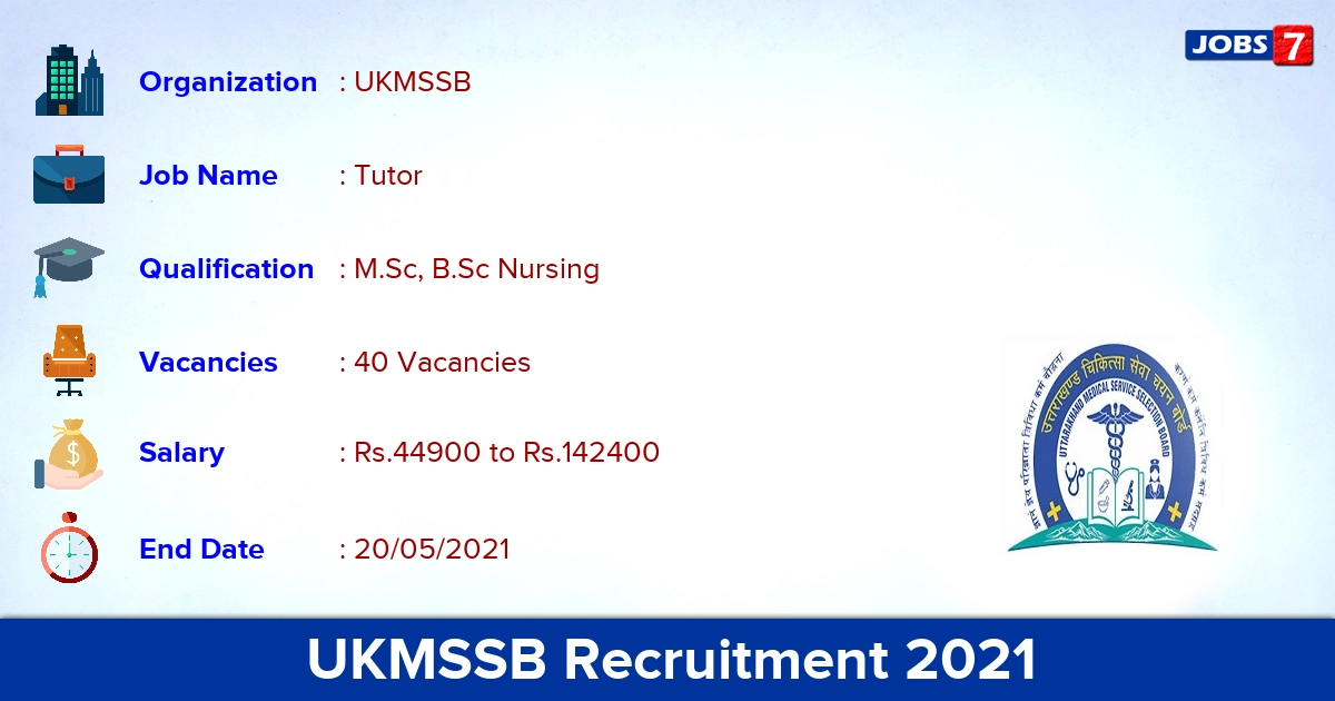 UKMSSB Recruitment 2021 - Apply Online for 40 Tutor Vacancies (Last Date Extended)