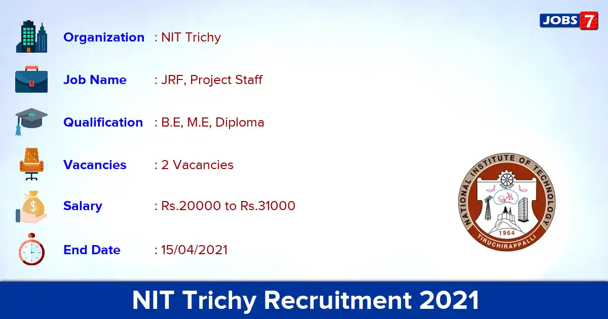 NIT Trichy Recruitment 2021 - Apply Offline for JRF, Project Staff Jobs