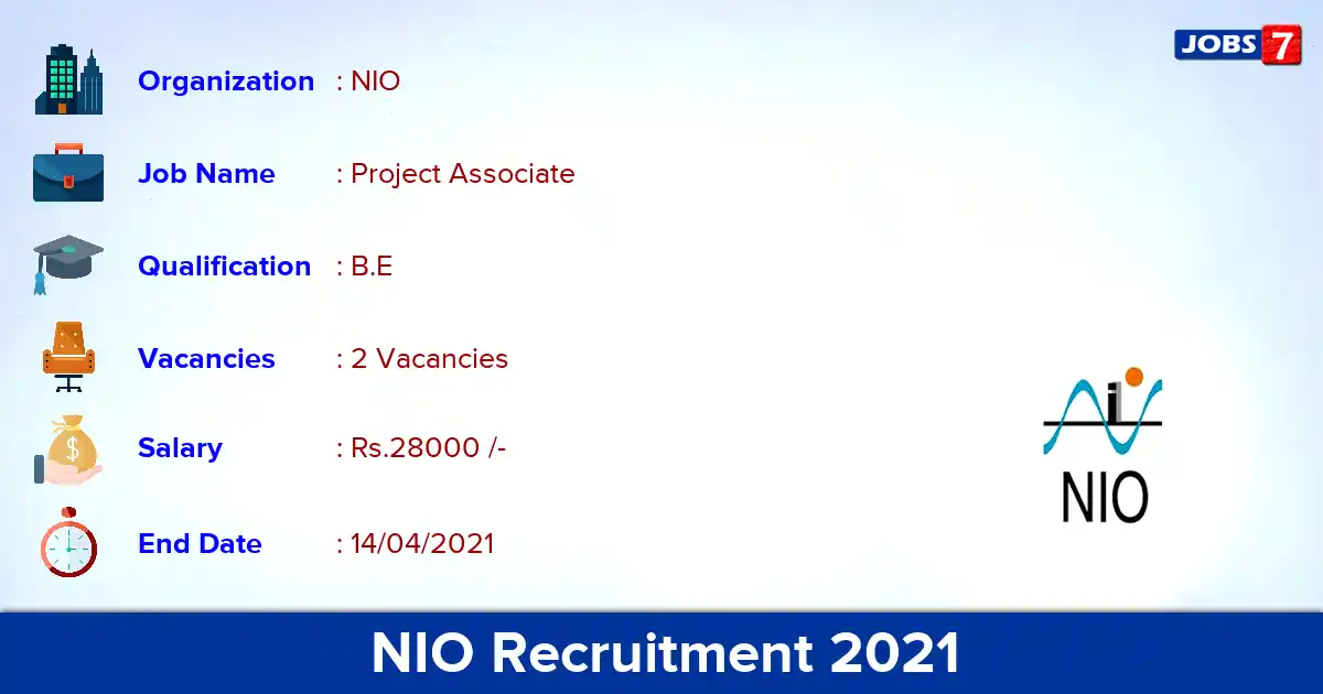 NIO Recruitment 2021 - Apply Online for Project Associate Jobs