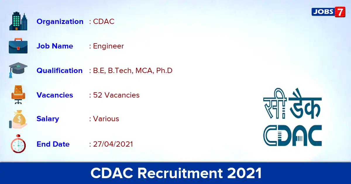 CDAC Recruitment 2021 - Apply Online for 52 Engineer vacancies