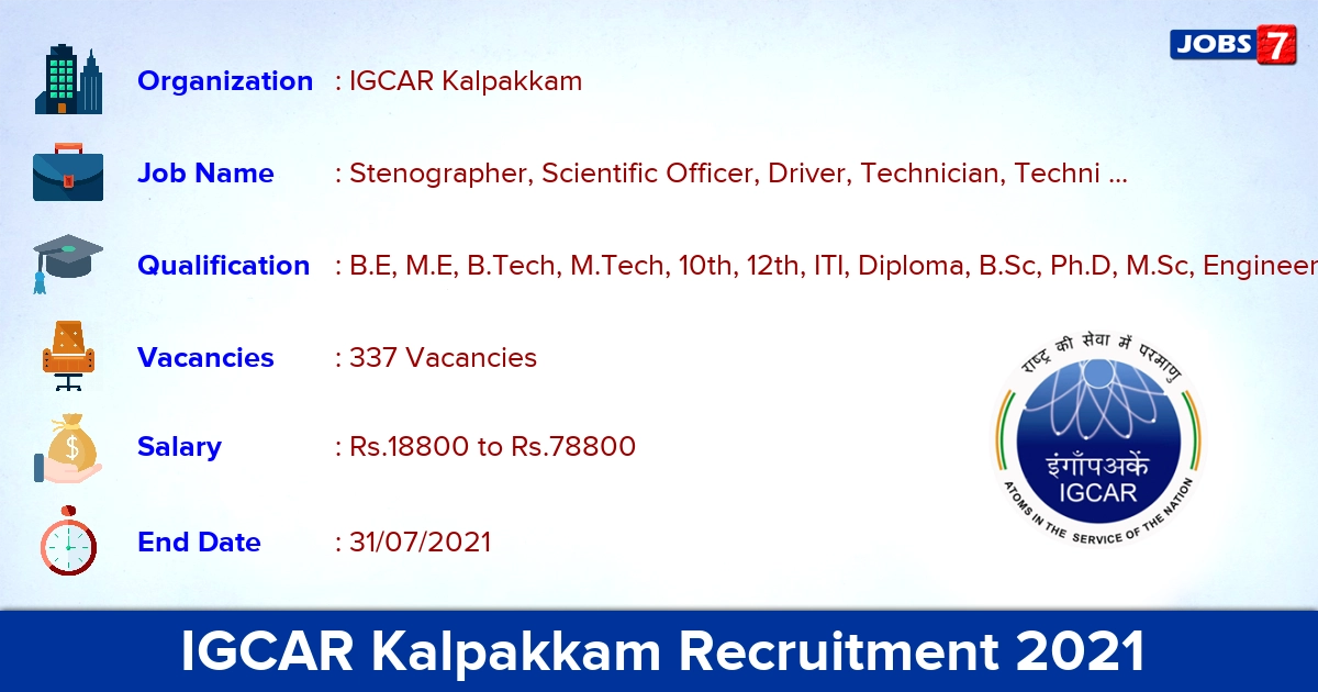 IGCAR Kalpakkam Recruitment 2021 - Apply Online for 337 Stipendiary Trainee Work Assistant Vacancies (Last Date Extended)