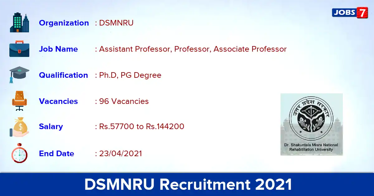 DSMNRU Recruitment 2021 - Apply Online for 96 Professor vacancies