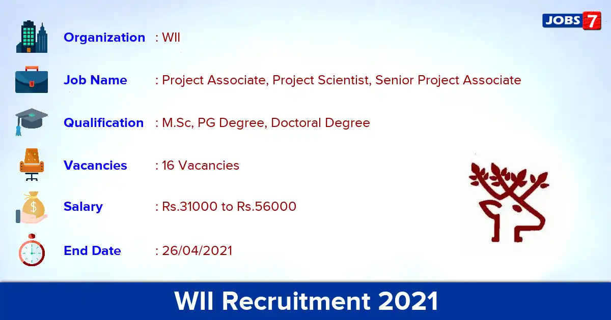 WII Recruitment 2021 - Apply Online for 16 Project Associate Vacancies