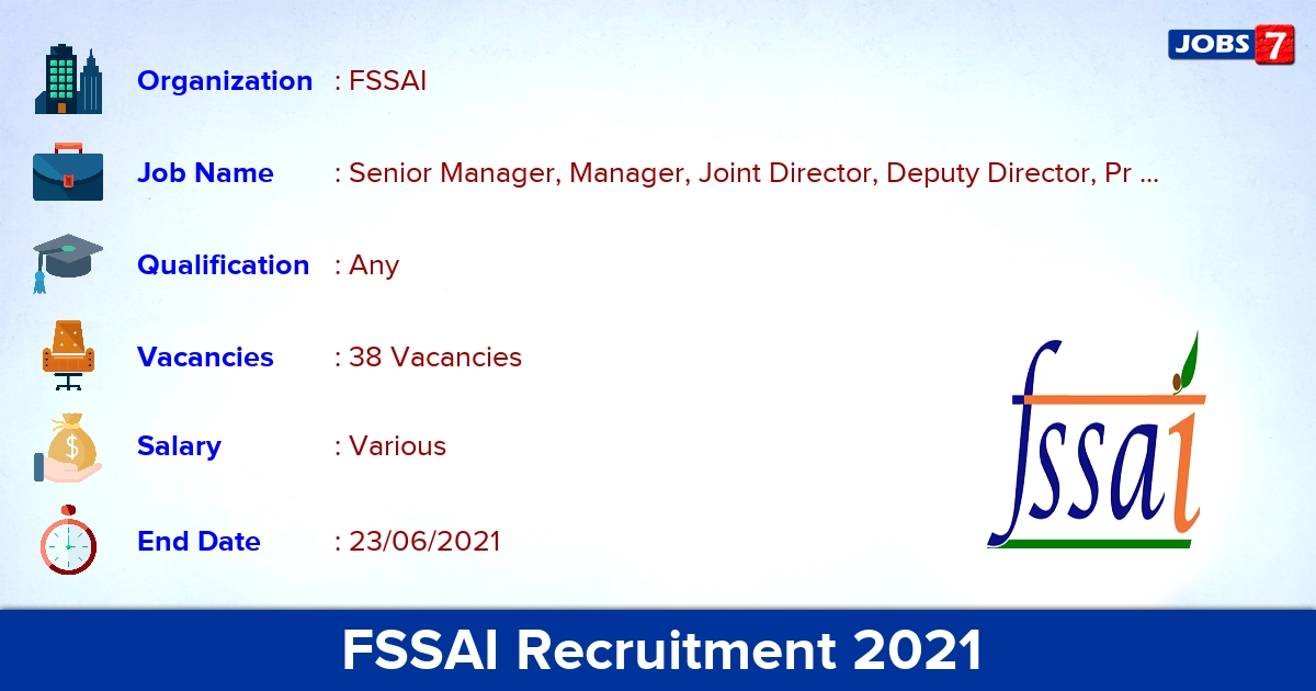 FSSAI Recruitment 2021 - Apply Online for 38 Senior Manager, Manager  vacancies