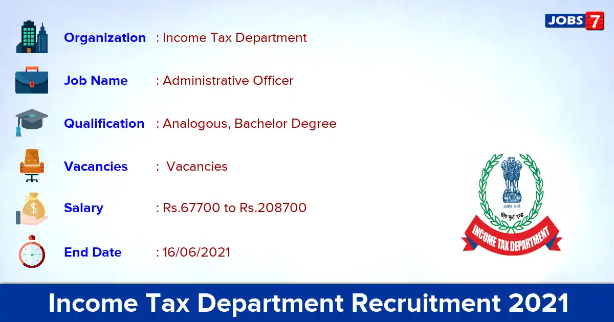 Income Tax Department Recruitment 2021 - Apply Offline for Administrative Officer vacancies