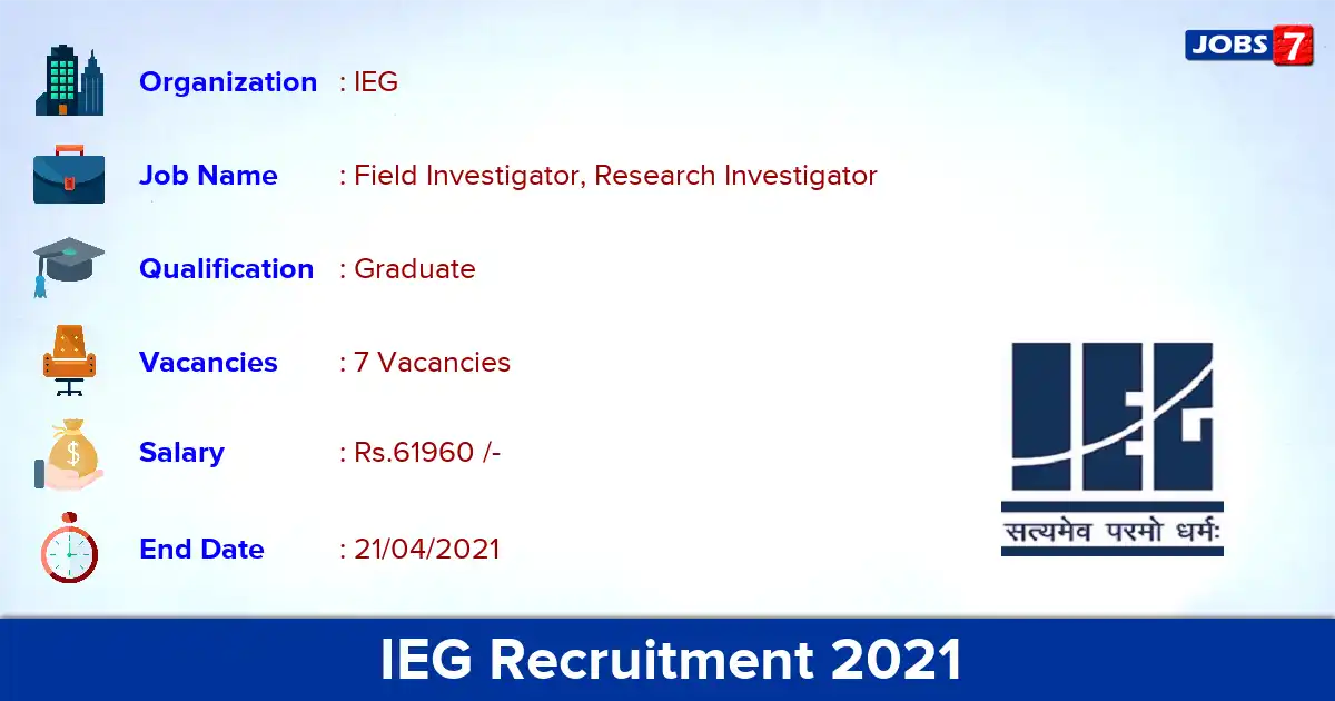 IEG Recruitment 2021 - Apply Online for Field Investigator, Research Investigator Jobs
