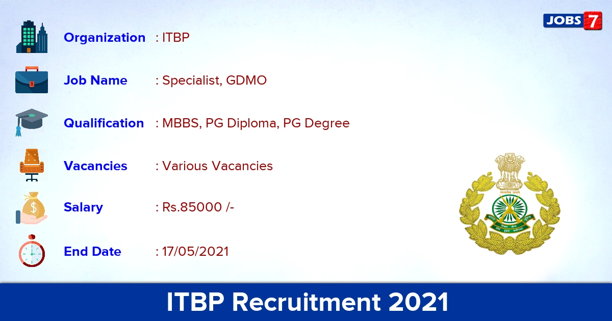 ITBP Recruitment 2021 - Apply for Specialist, GDMO Vacancies