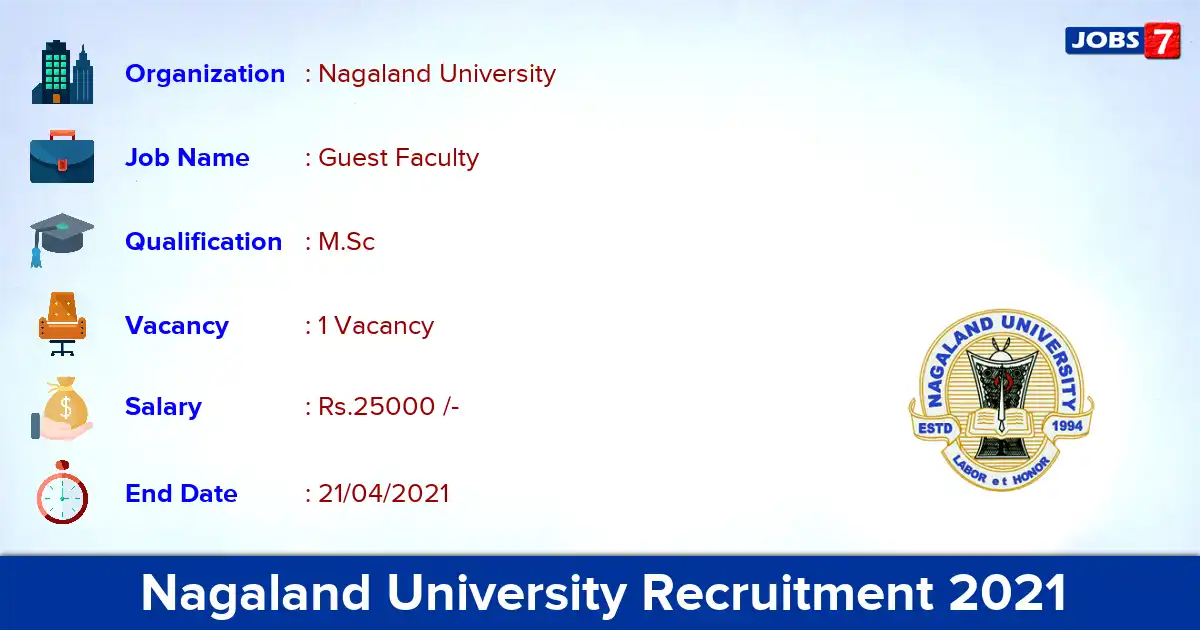 Nagaland University Recruitment 2021 - Apply for Guest Faculty Jobs
