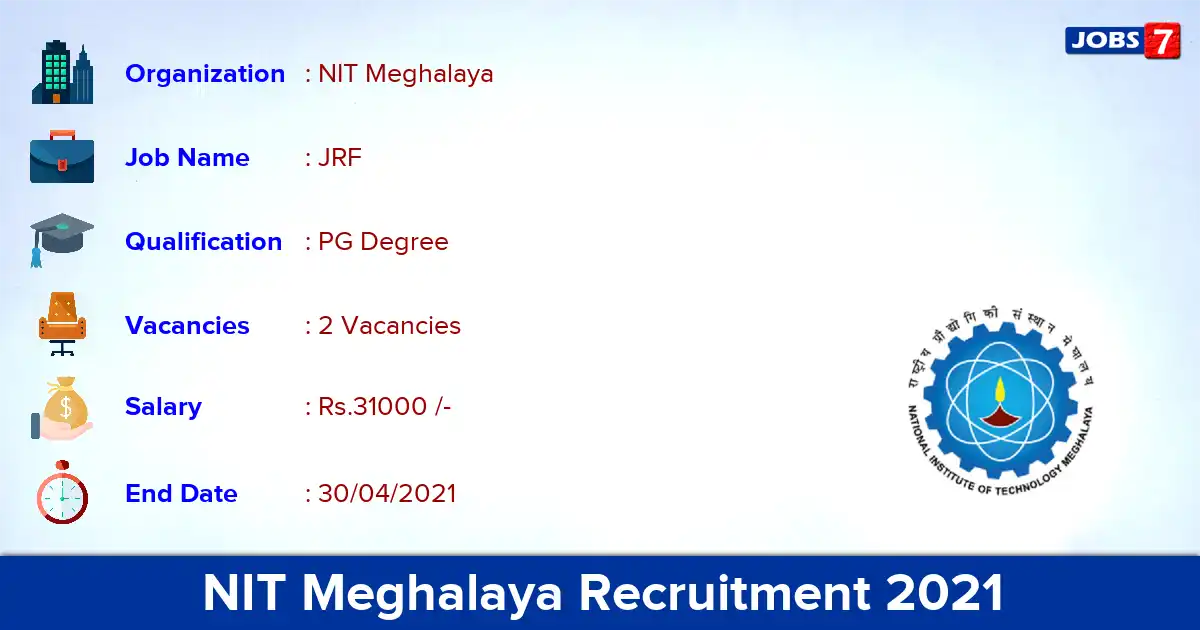 NIT Meghalaya Recruitment 2021 - Apply Online for JRF Jobs