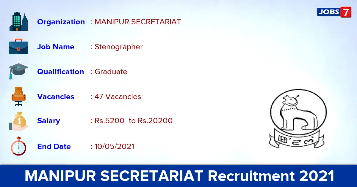 MANIPUR SECRETARIAT Recruitment 2021 - Apply Offline for 47 Stenographer vacancies