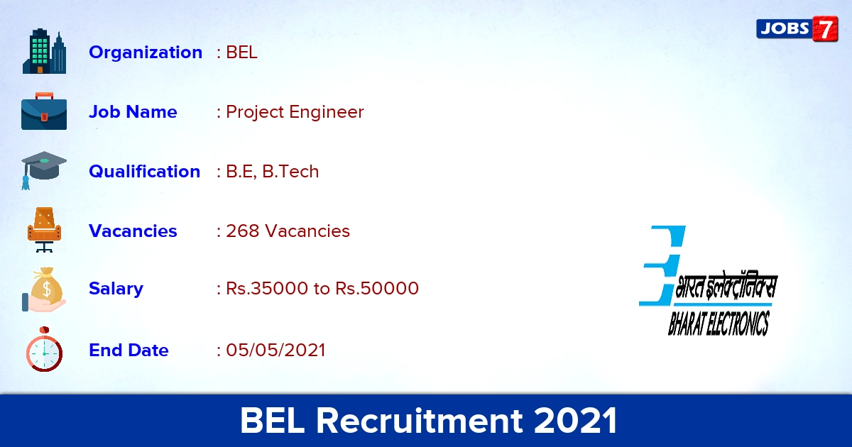 BEL Recruitment 2021 - Apply Online for 268 Project Engineer vacancies