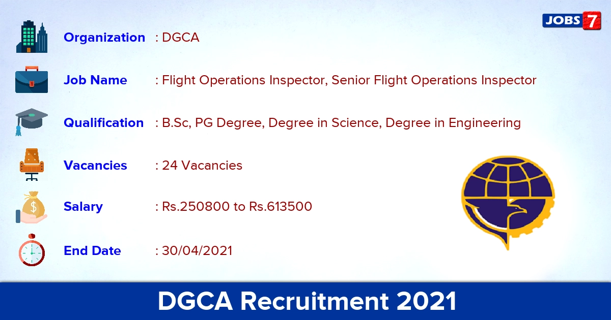 DGCA Recruitment 2021 - Apply Online for 24 Flight Operations Inspector vacancies