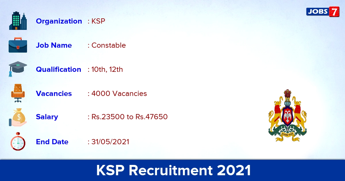 KSP Recruitment 2021 - Apply Online for 4000 Constable vacancies