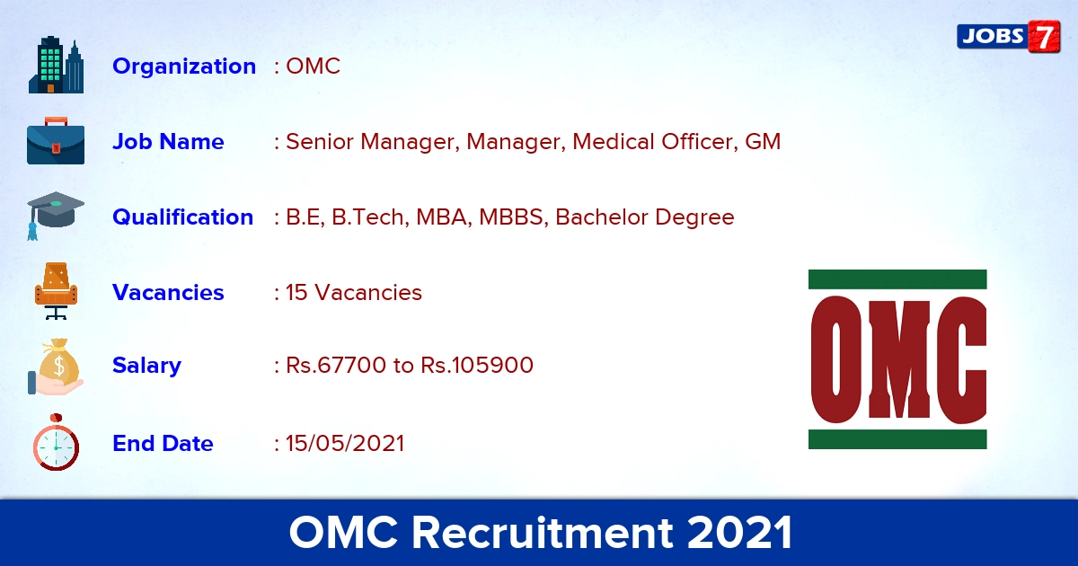 OMC Recruitment 2021 - Apply Offline for 15 Senior Manager, GM vacancies