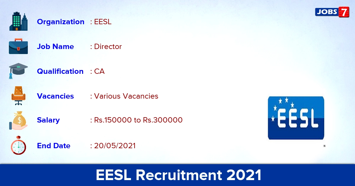 EESL Recruitment 2021 - Apply Online for Director vacancies