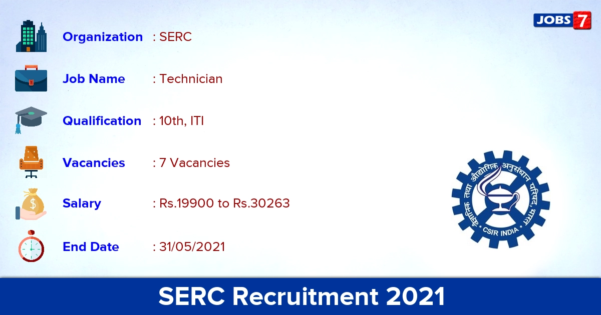 SERC Chennai Recruitment 2021 - Apply Offline for Technician Jobs