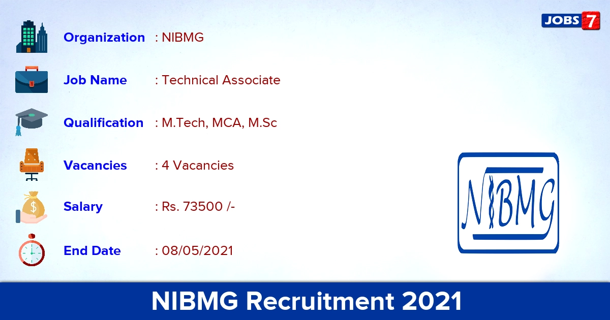 NIBMG Recruitment 2021 - Apply Online for Technical Associate Jobs