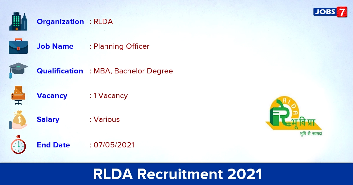 RLDA Recruitment 2021 - Apply Online for Planning Officer Jobs