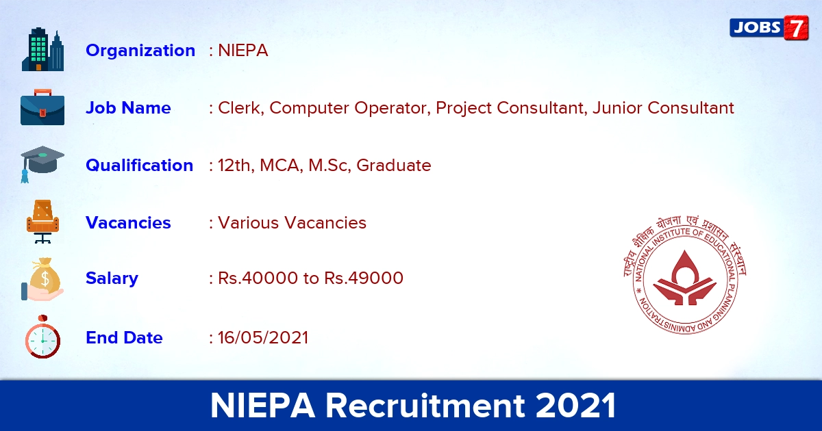 NIEPA Recruitment 2021 - Apply Online for Clerk, Computer Operator Vacancies