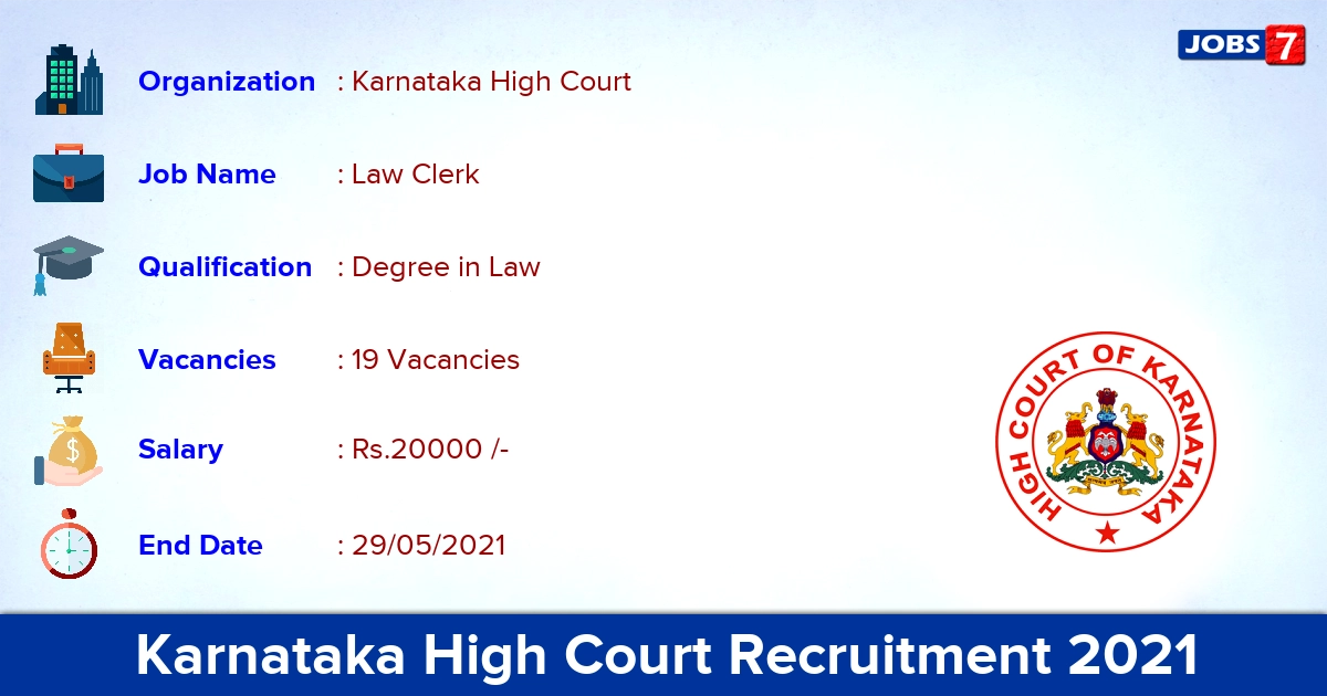 Karnataka High Court Recruitment 2021 - Apply Offline for 19 Law Clerk vacancies