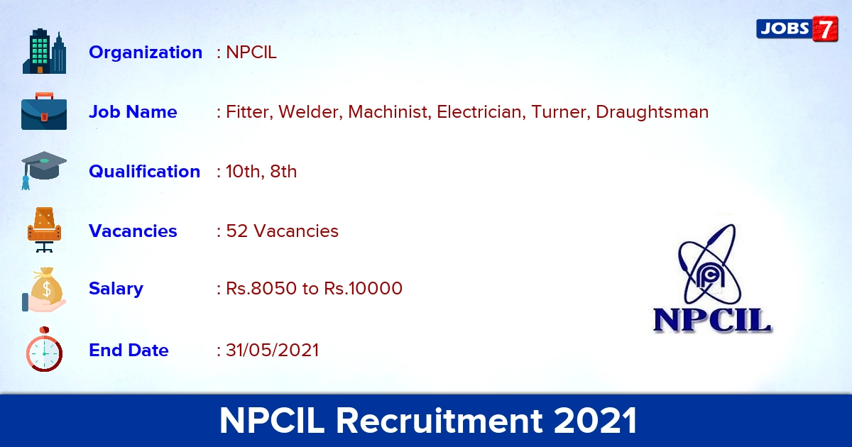 NPCIL Recruitment 2021 - Apply Online for 52 Fitter, Draughtsman Vacancies