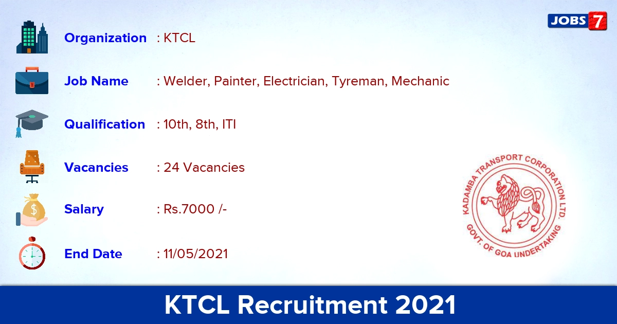KTCL Recruitment 2021 - Apply Offline for 24 Welder, Mechanic Vacancies