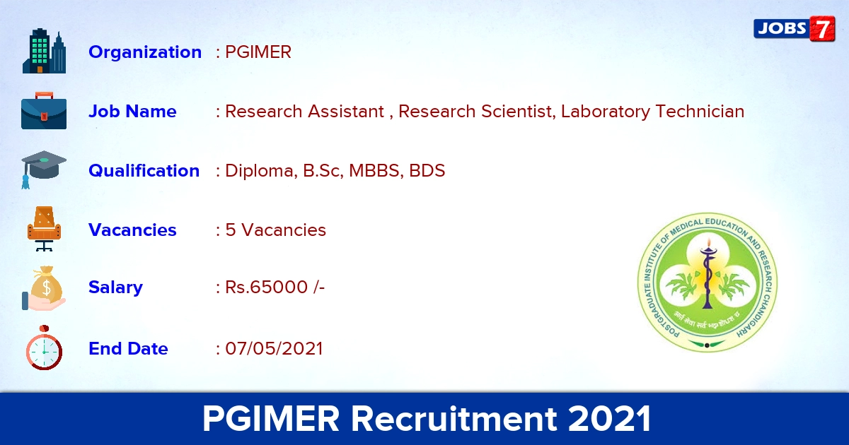 PGIMER Recruitment 2021 - Apply Offline for Laboratory Technician Jobs