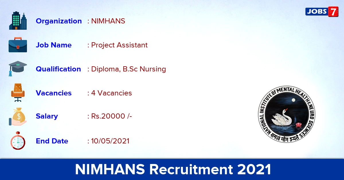 NIMHANS Recruitment 2021 - Apply Online for Project Assistant Jobs