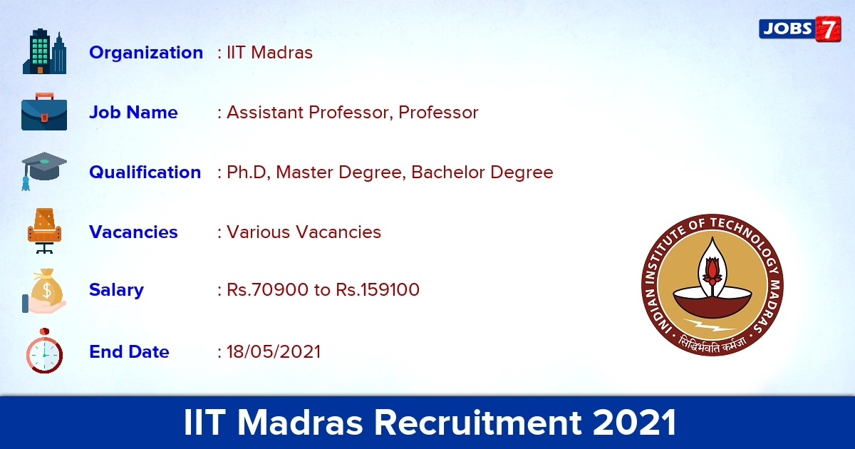 IIT Madras Recruitment 2021 - Apply Online for Professor Vacancies